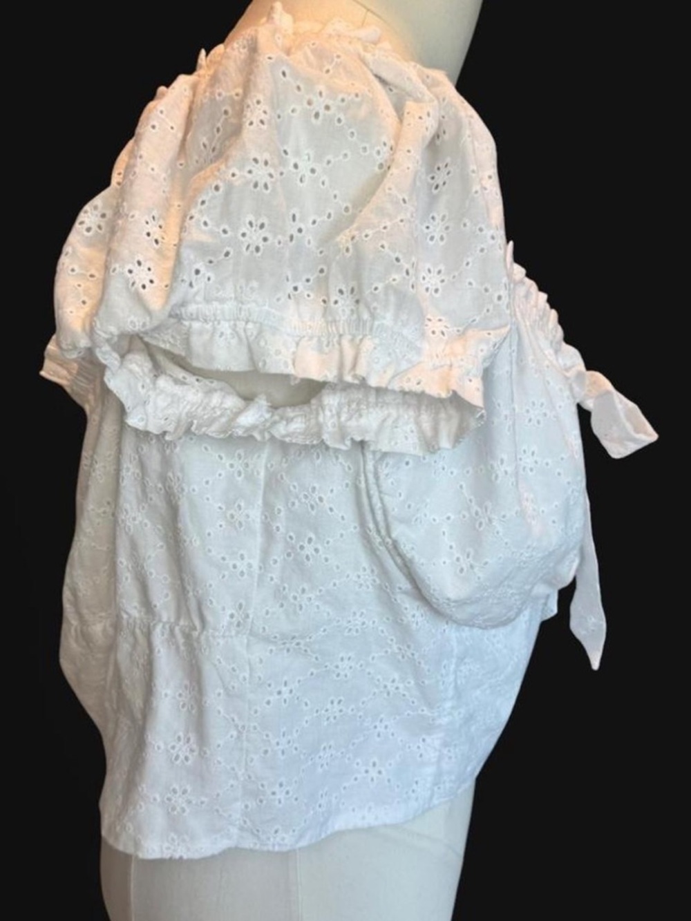 Bar III White Eyelet Tie-Front Puff Sleeve Top square neckline size - Picture 2 of 10